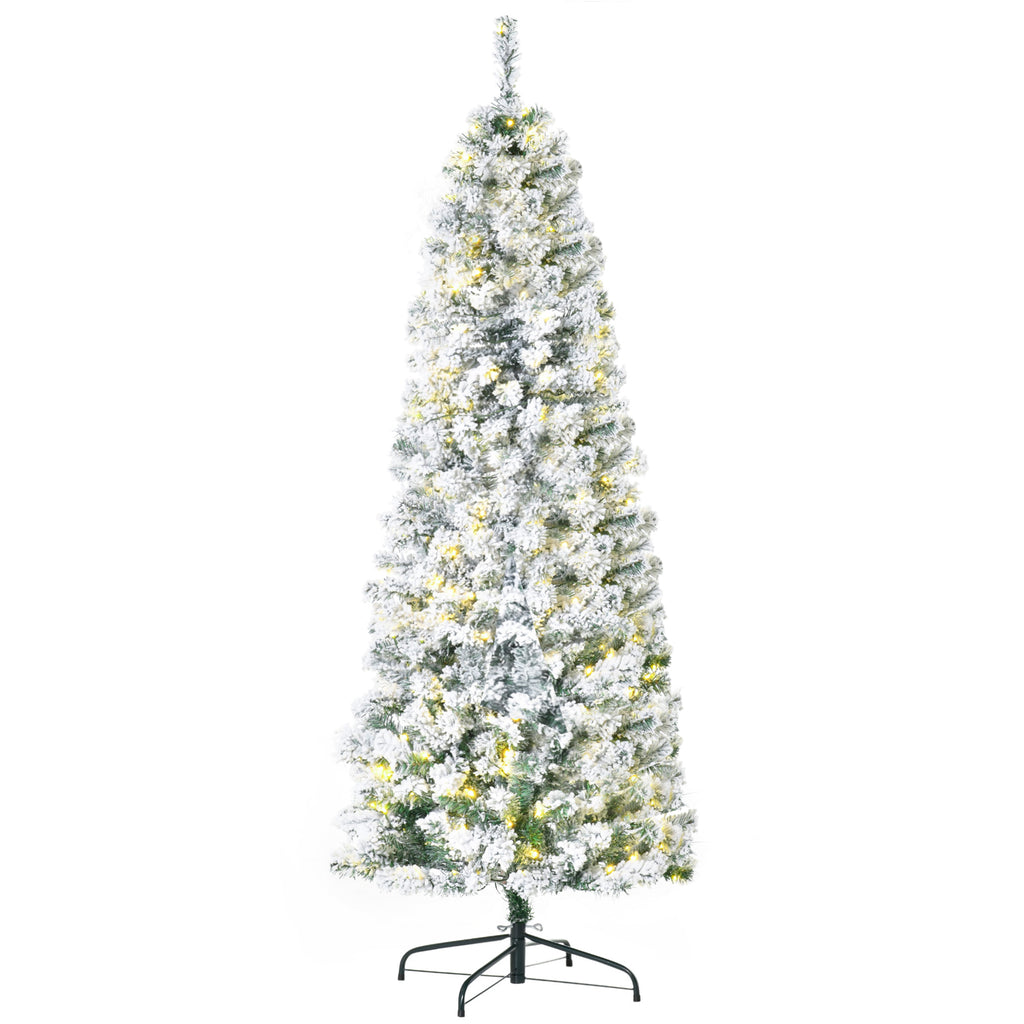 HOMCOM 6ft Pre-Lit Snow-Flocked Slim Douglas Fir Artificial Christmas Tree