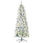 HOMCOM 6ft Pre-Lit Snow-Flocked Slim Douglas Fir Artificial Christmas Tree