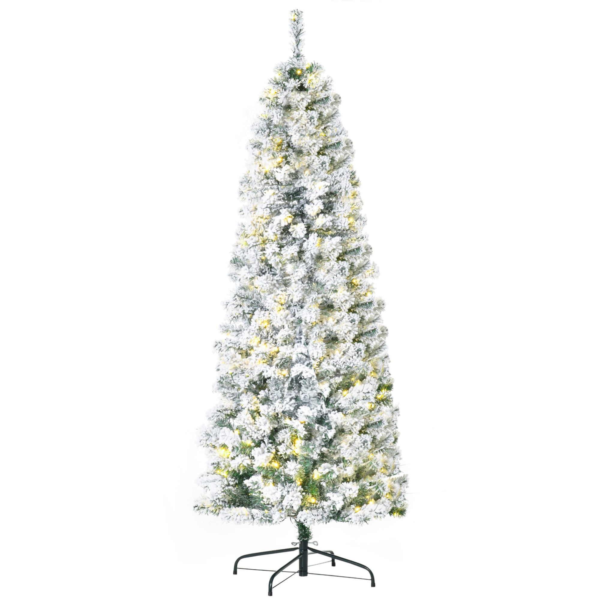 HOMCOM 6ft Pre-Lit Snow-Flocked Slim Douglas Fir Artificial Christmas Tree