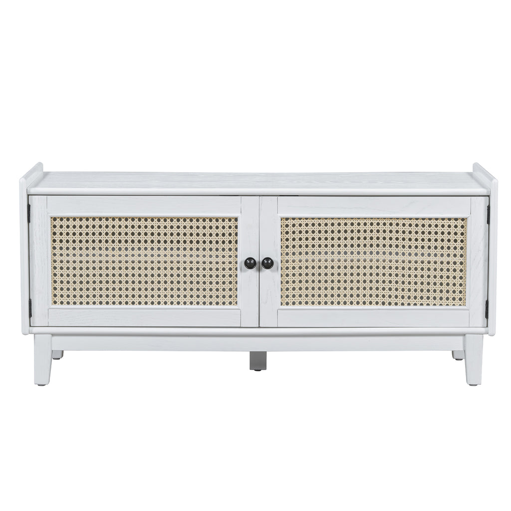 TREXM Boho Rattan Entryway Bench with Storage