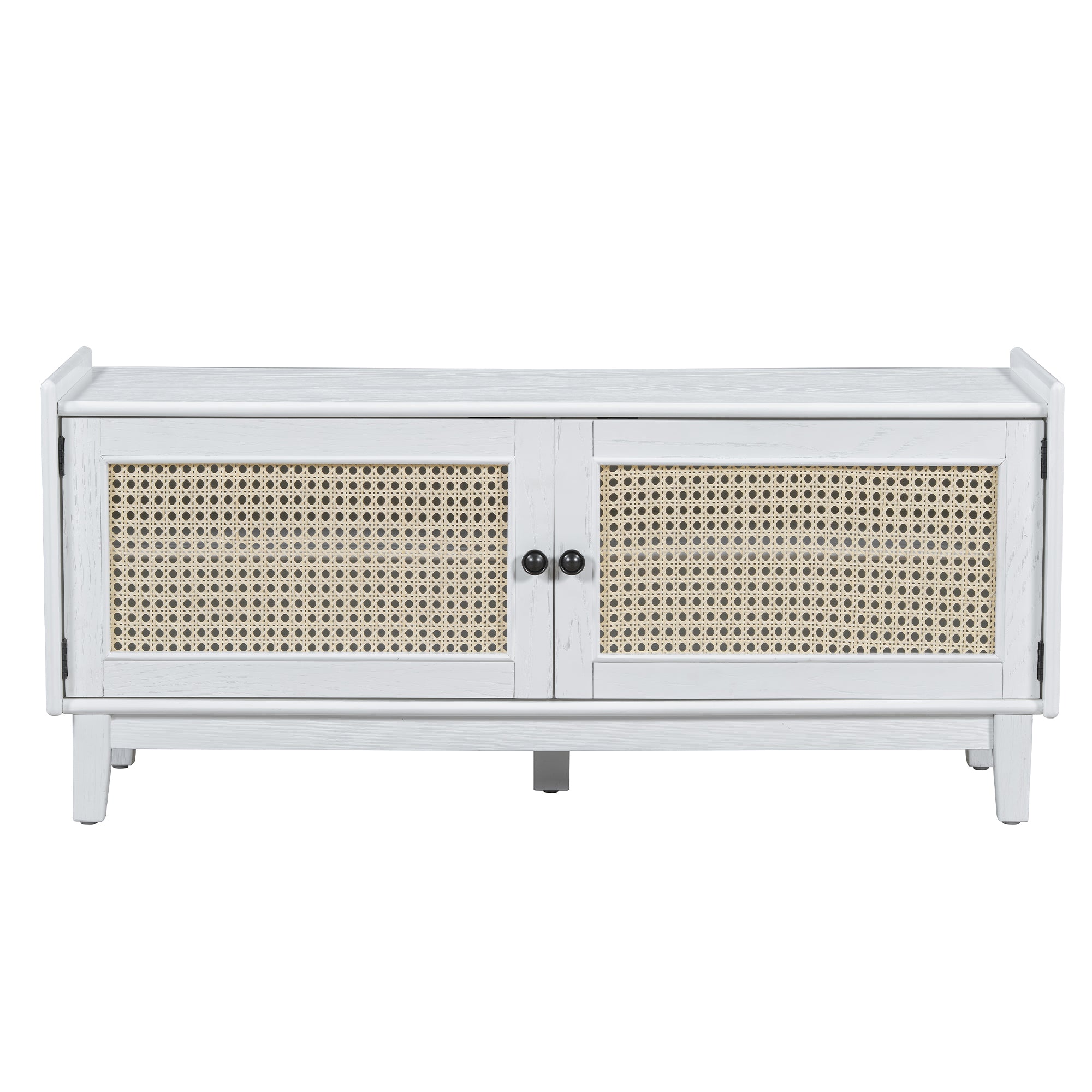 TREXM Boho Rattan Entryway Bench with Storage
