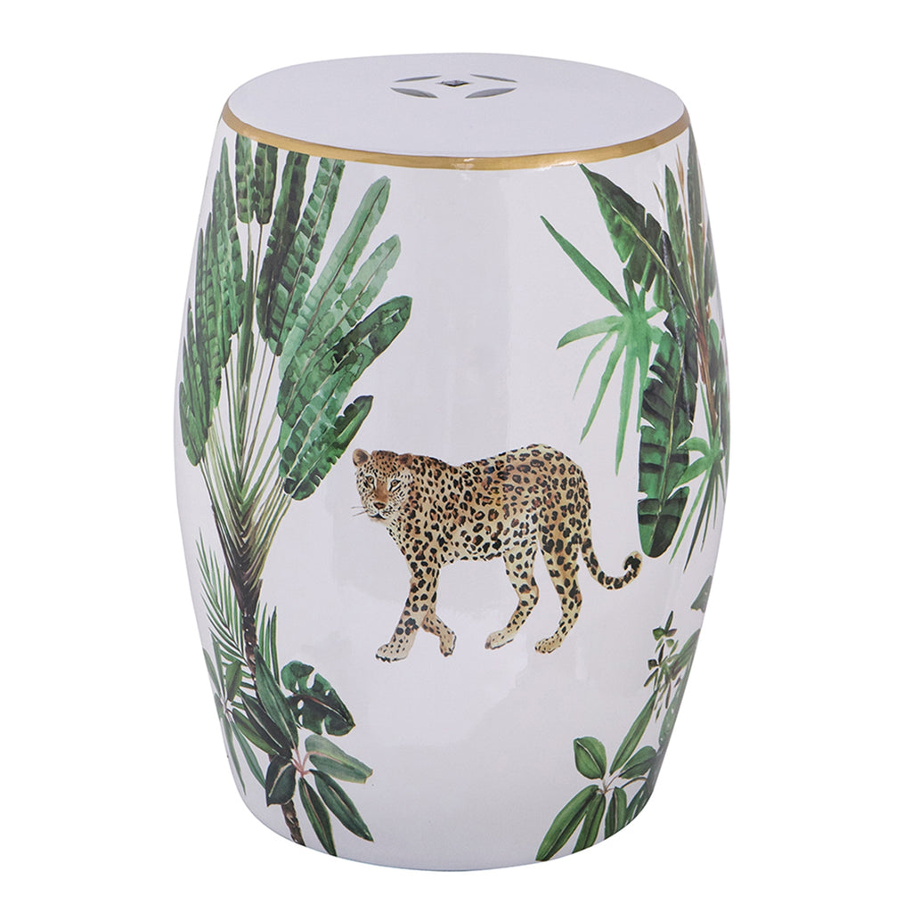 13x13x18" Ceramic Garden Stool - Jungle-Themed Accent Side Table