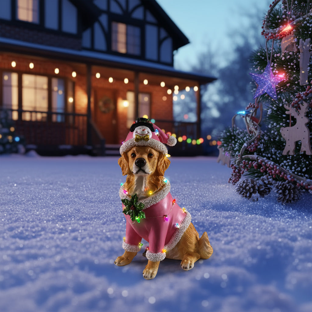 Christmas Golden Retriever Statue, Holiday Dog Figurine