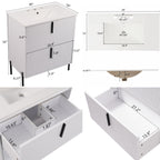 30" Bathroom Vanity with Ceramic Sink and Fluted Design