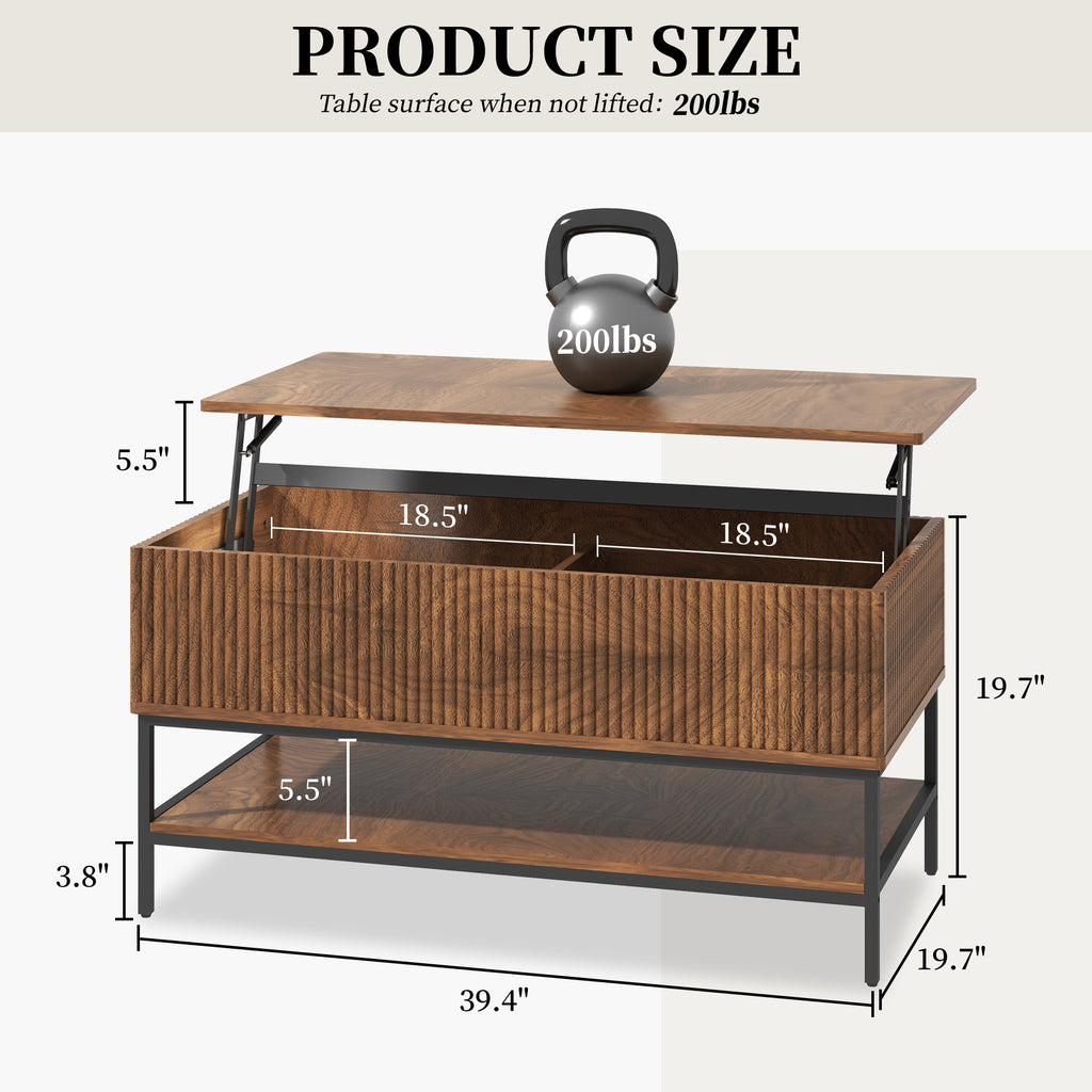 Lift Top Coffee Table 39.4 Inch Rectangle - Farmhouse Style