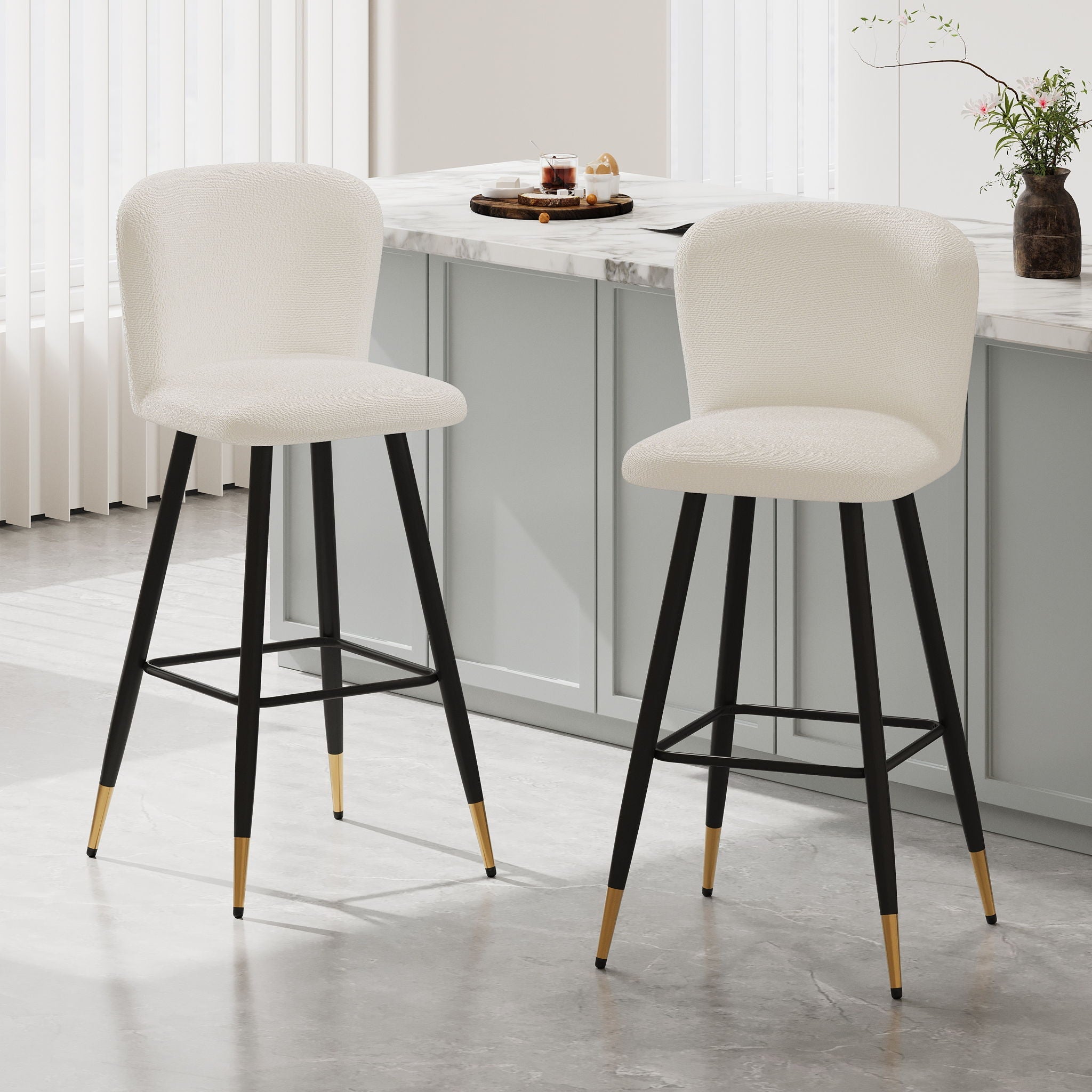 Modern Style Barstool with Tipped Ends - White