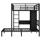 Full XL Over Twin Metal Bunk Bed with Folding Desk and LED Closet