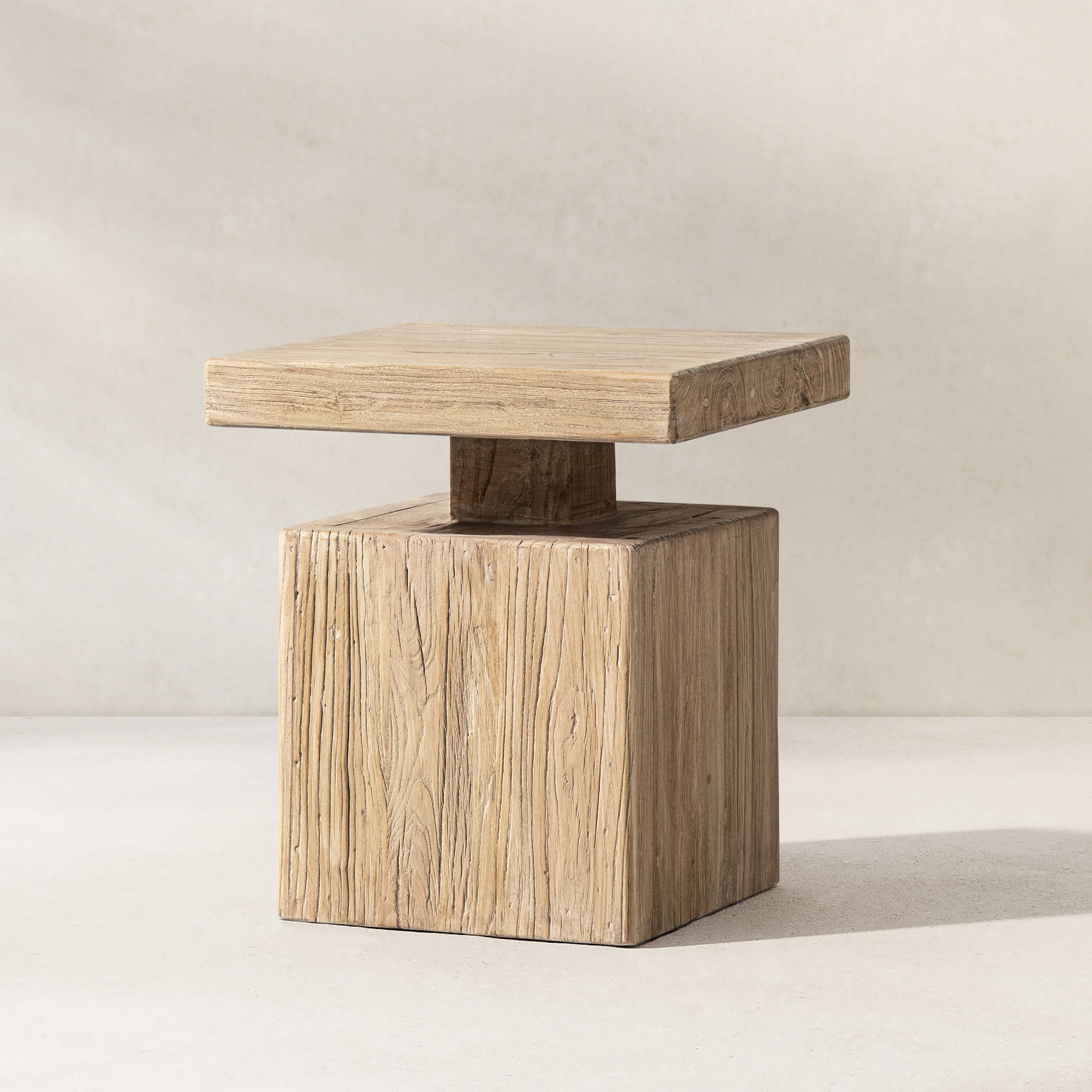 Calder 18" Solid Square Reclaimed Elm Block Plinth Side Table