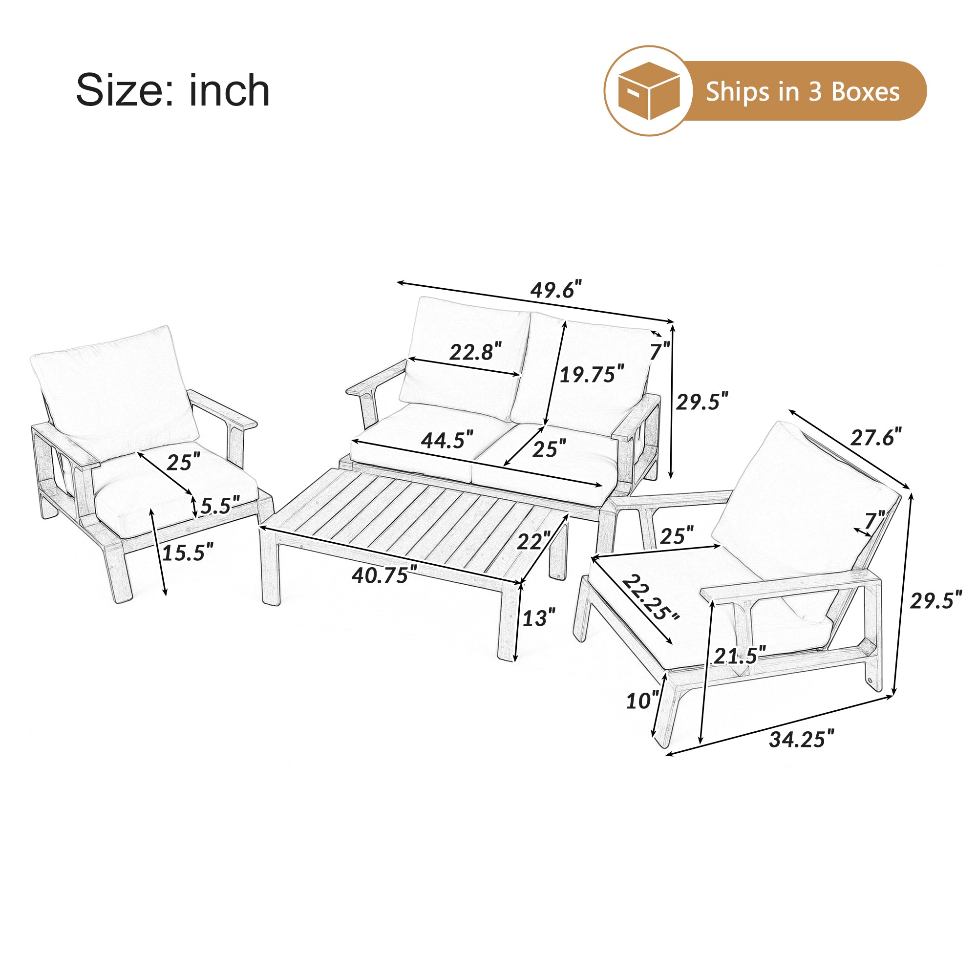 4 Pieces Outdoor Sofa Set with Cushions and Coffee Table