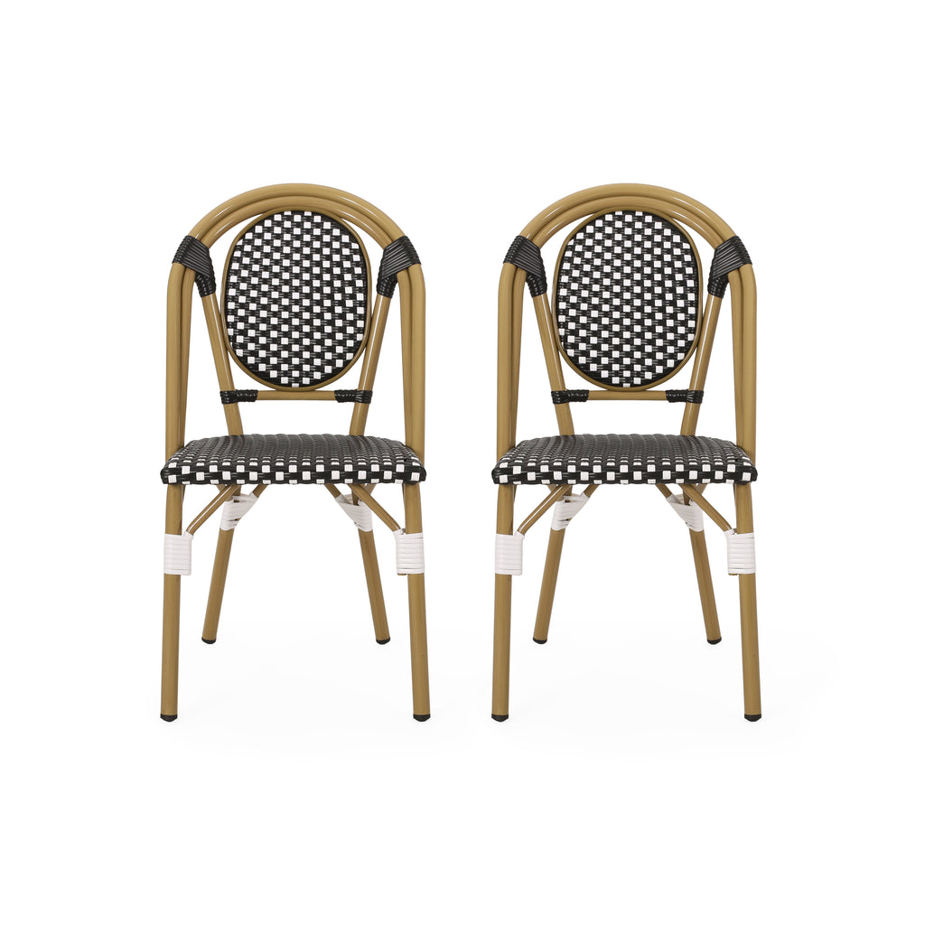 Outdoor PE Rattan and Aluminum French Bistro Chair Set of 2