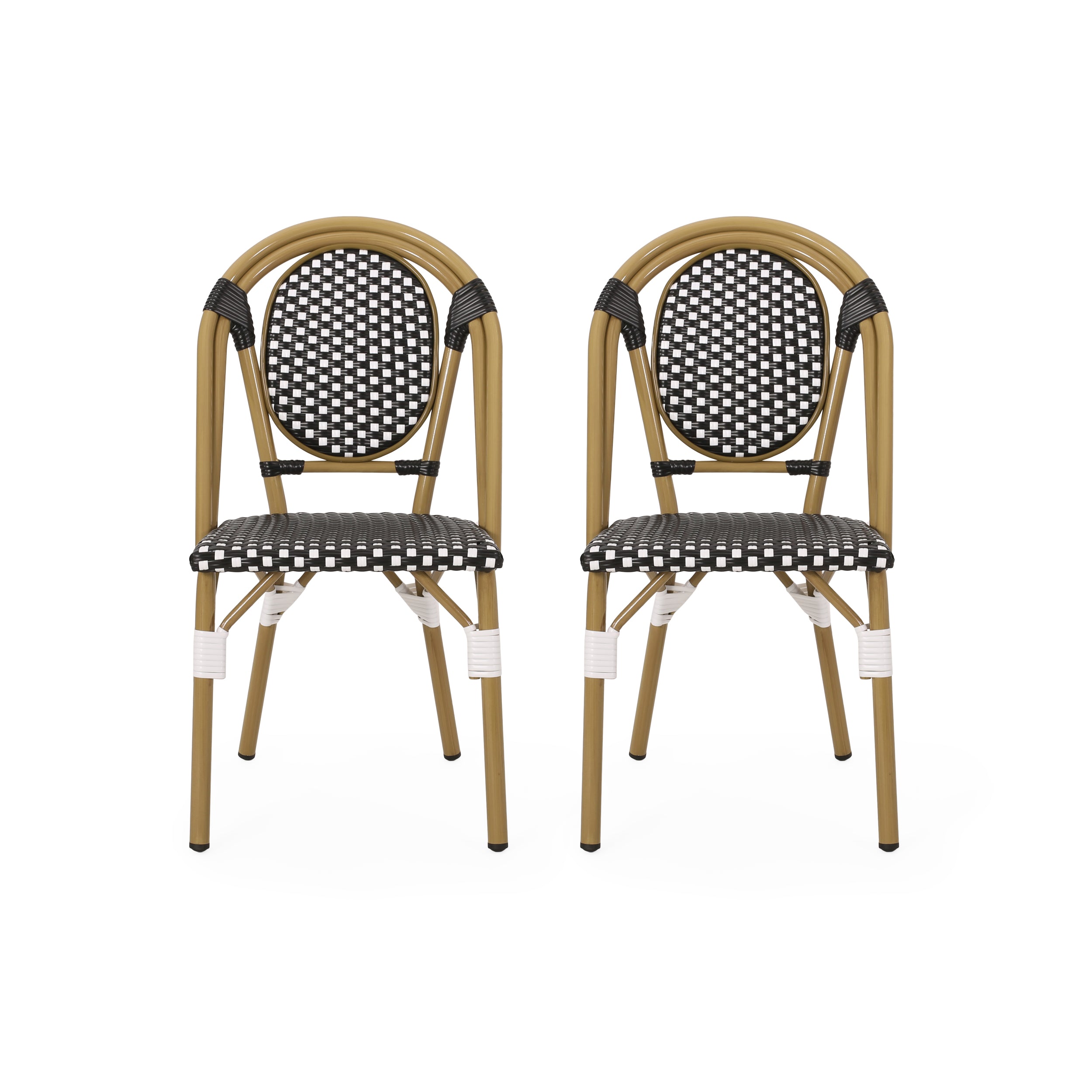 Outdoor PE Rattan and Aluminum French Bistro Chair Set of 2
