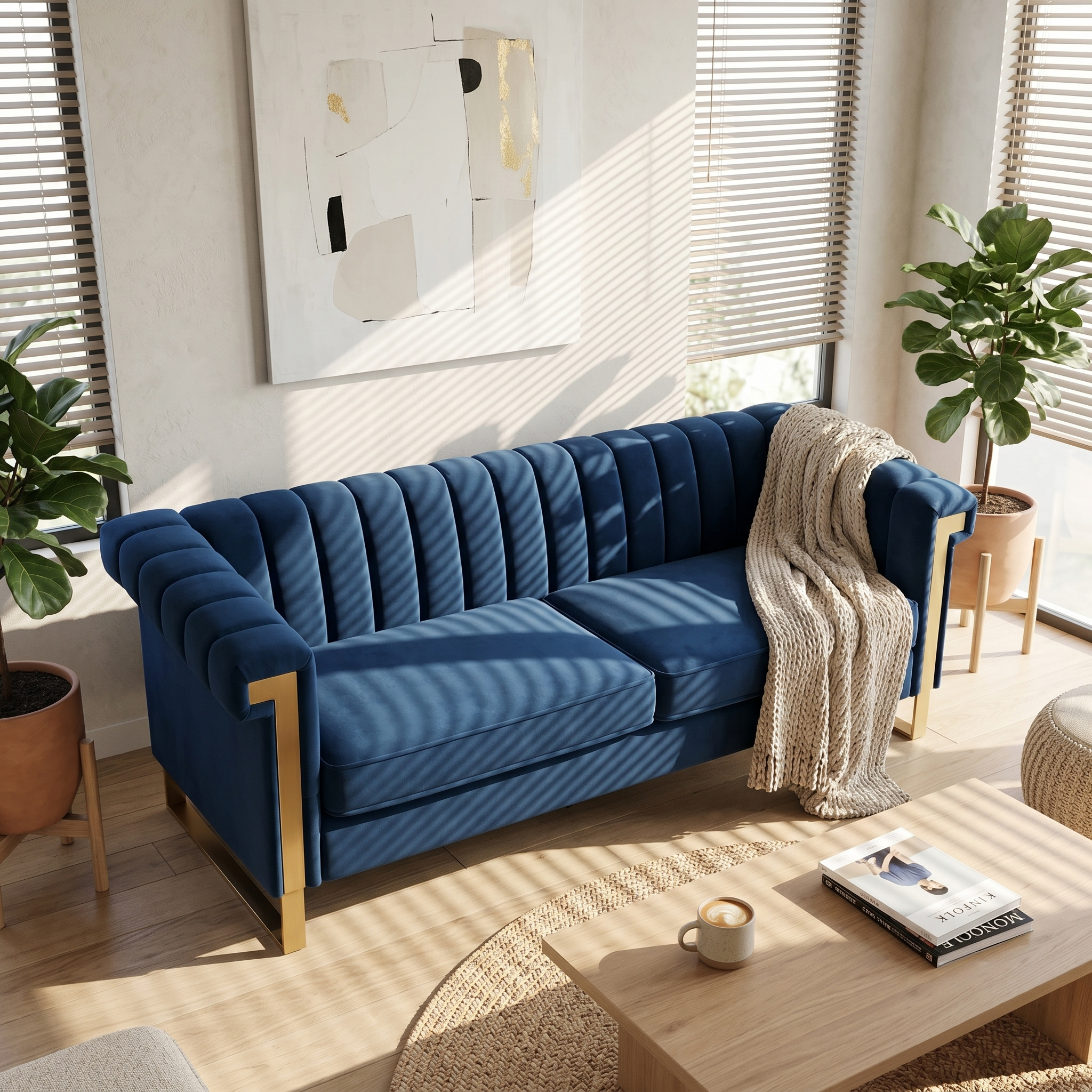 FX-P81B-BU Chesterfield Velvet Sofa