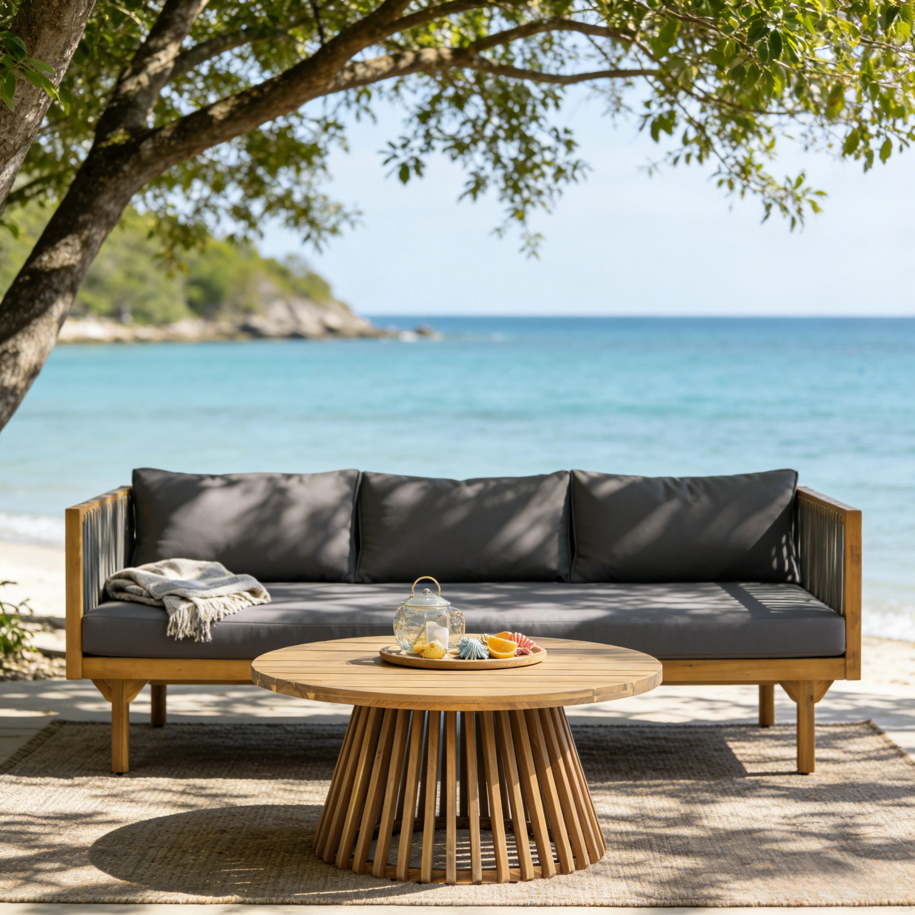 2-Piece Outdoor Patio Set: Sofa with Dark