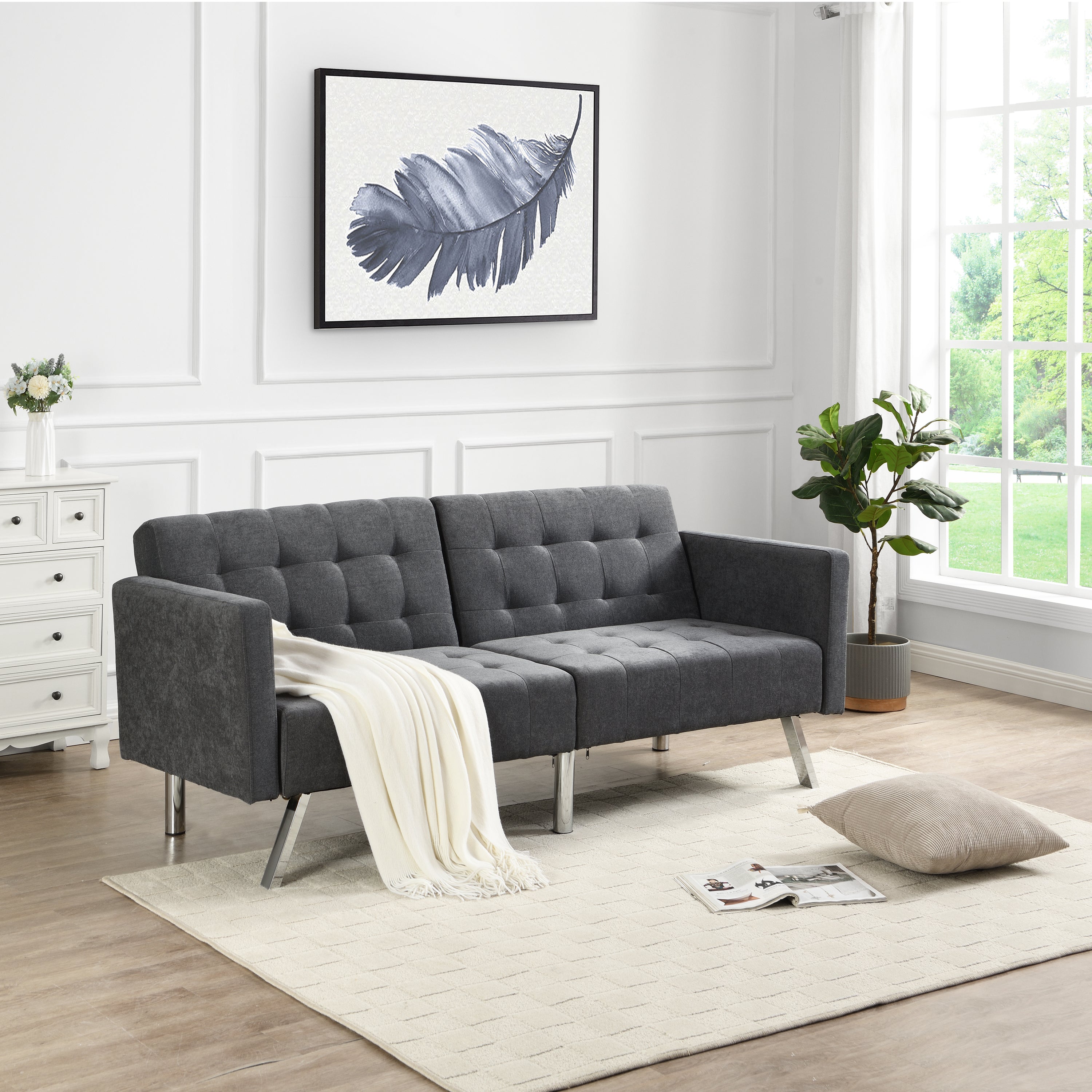 Convertible Sofa Bed in Dark Linen