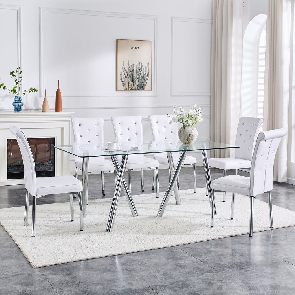 71-Inch Tempered Glass Dining Table with Sturdy Metal Legs
