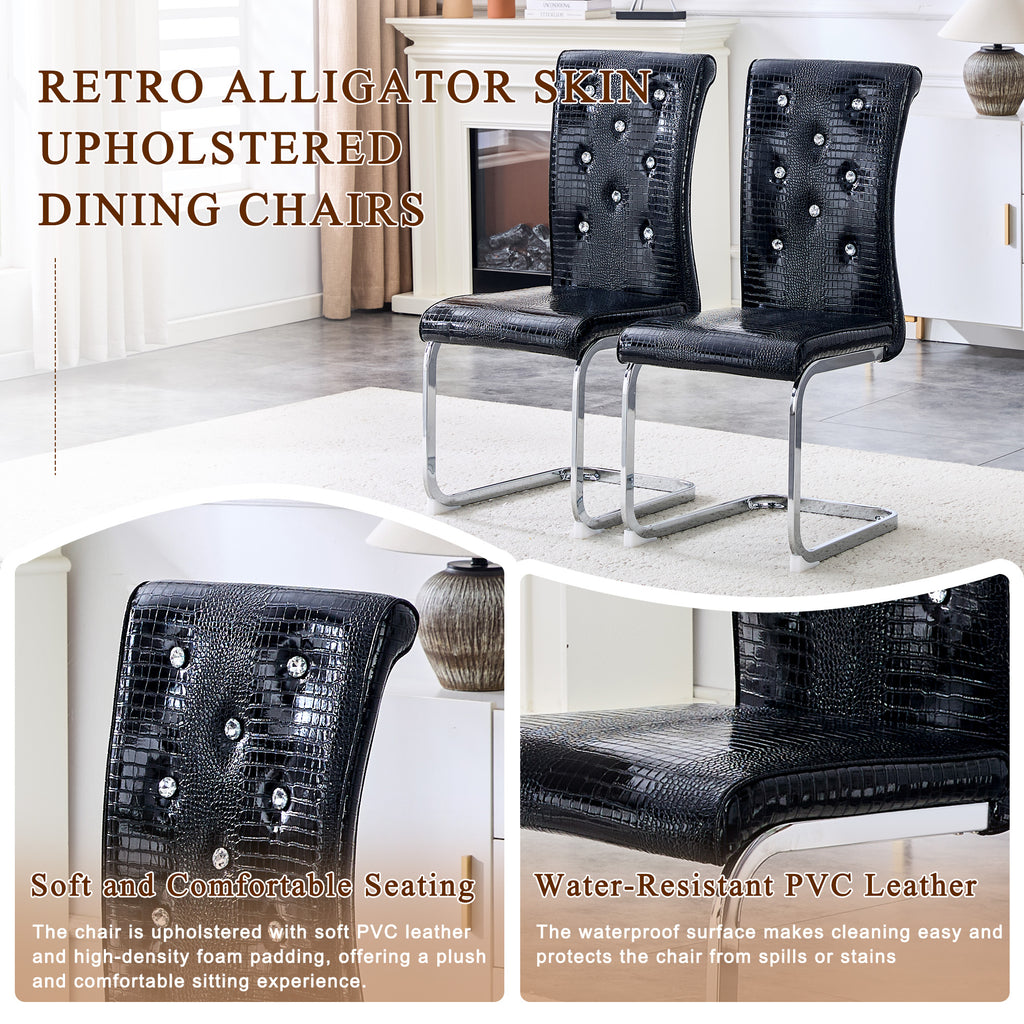 Set of 2 Retro Alligator Skin Upholstered Dining Chairs