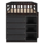 Twin Over Twin Bunk Bed with 4 Drawers and 3 Shelves - Espresso
