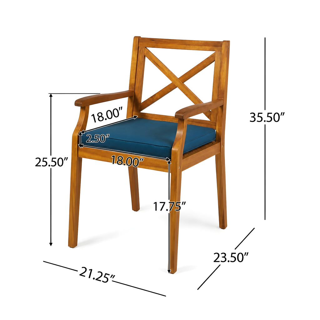 7-Piece Acacia Wood Outdoor Dining Set, 71" Oval Table with 6 Arm Chairs, Blue