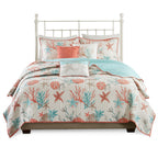 6 Piece Cotton Sateen Quilt Set with Throw Pillows Coral King/Cal King