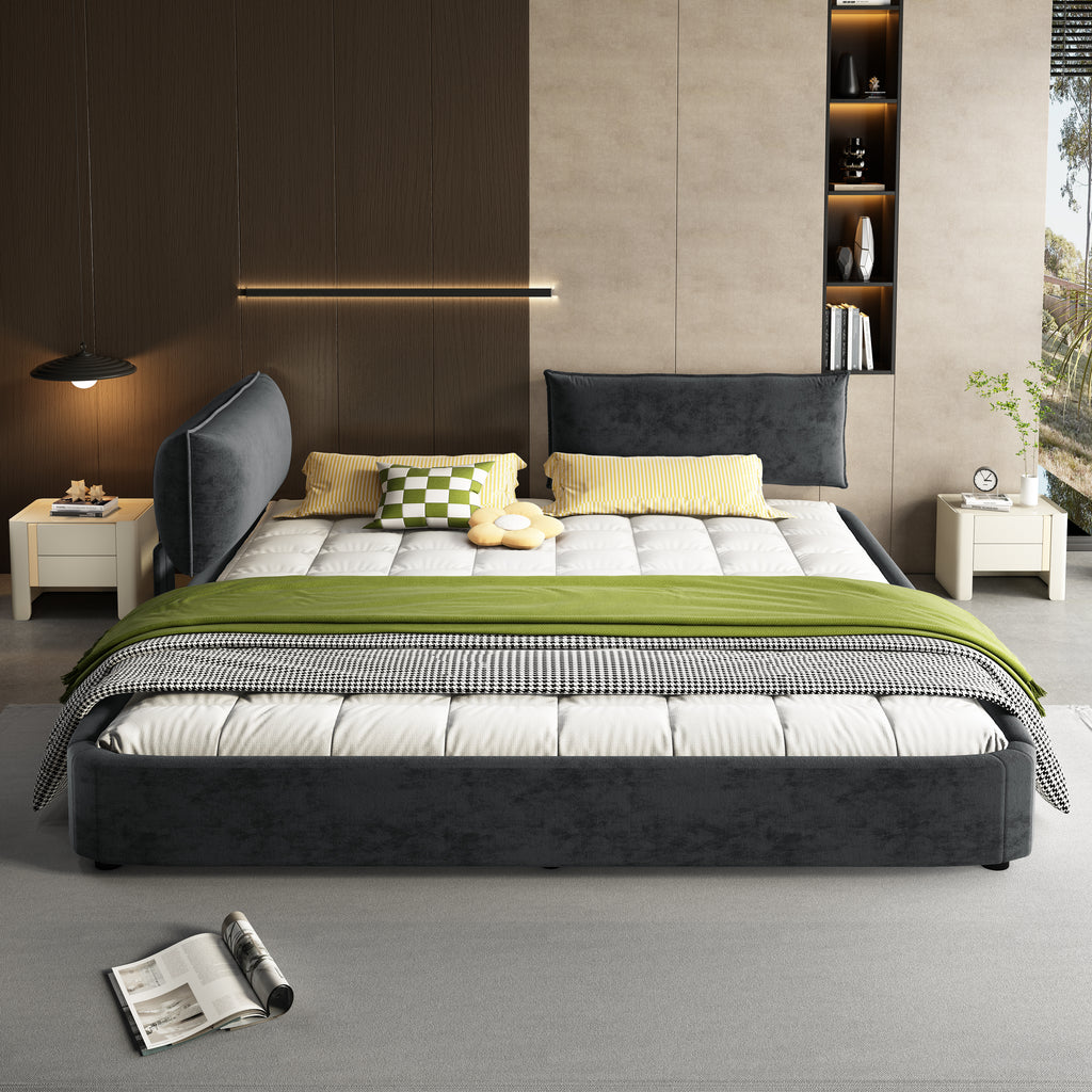 King Size Cloud Bed Frame with Oversized Padded Movable Headboard