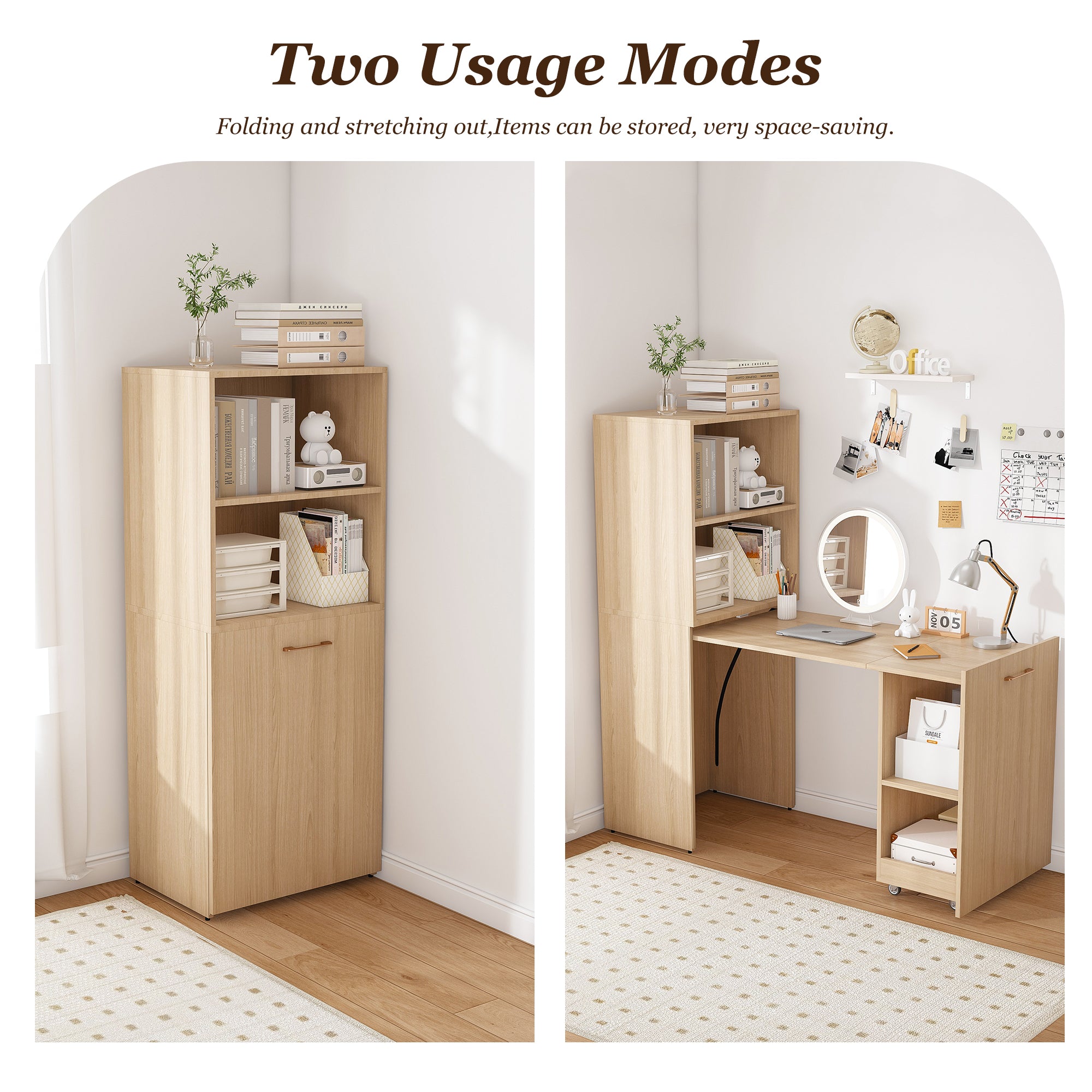Stretchable Desk with Storage Shelves and Mobile Wheels