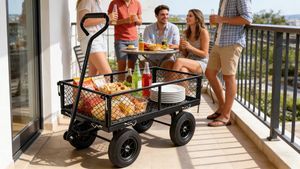 Black Solid Wheels Wagon Cart