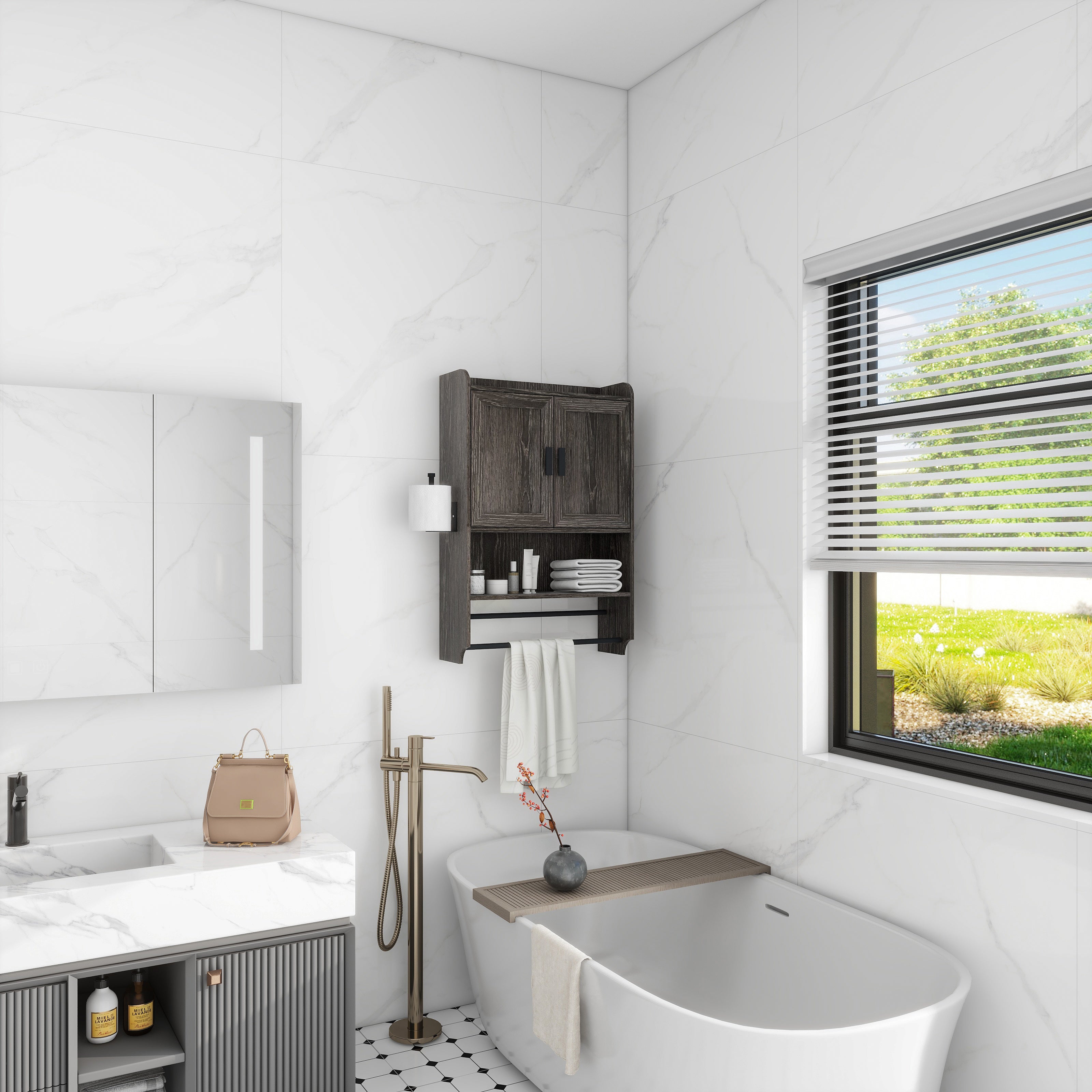 Bathroom Wall Cabinet with Doors and Adjustable Shelf