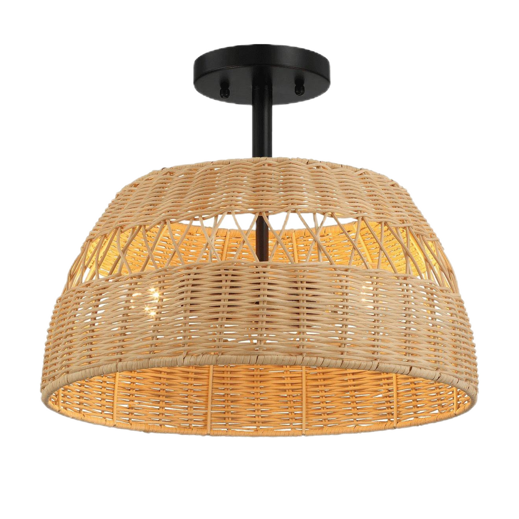 Twinkle Double Lights Semi Flush with Rattan Shade