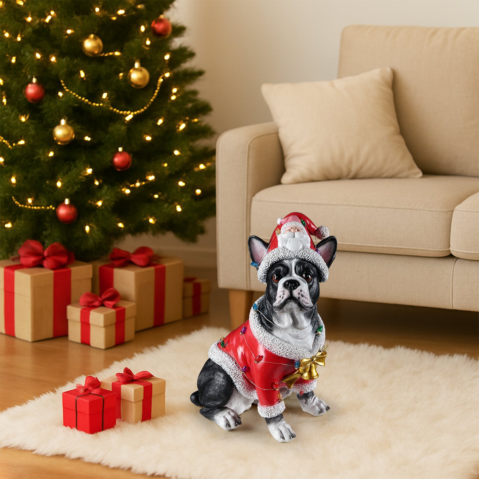 Christmas French Bulldog Statue