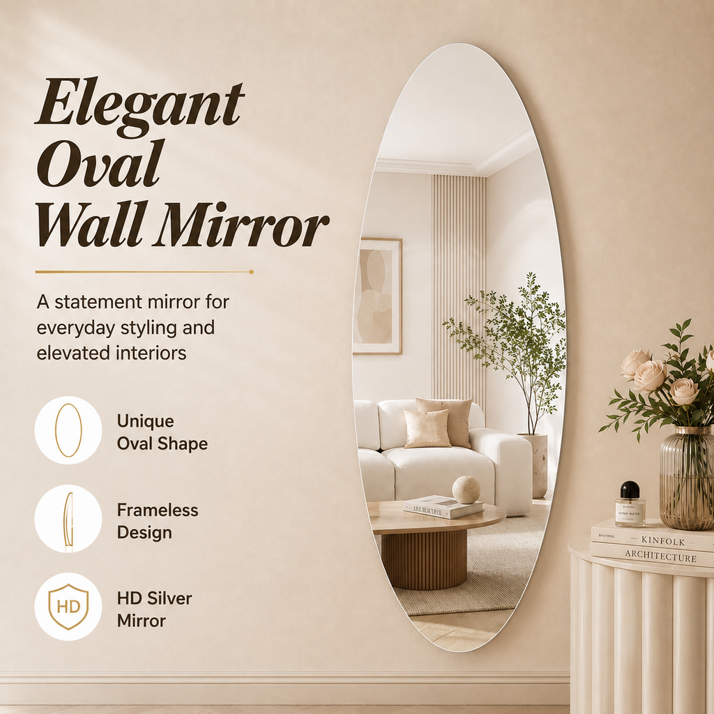 65" x 21" Modern Oval Full Length Wall Mirror