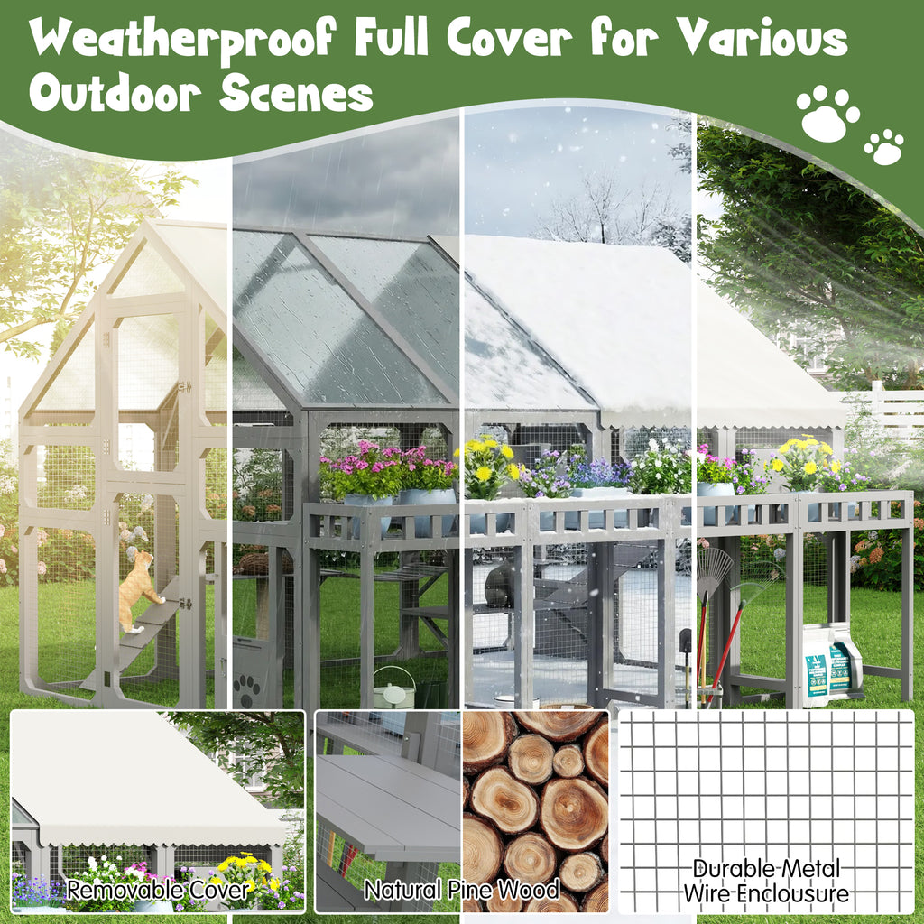 Large Outdoor Cat House with Planter Stand
