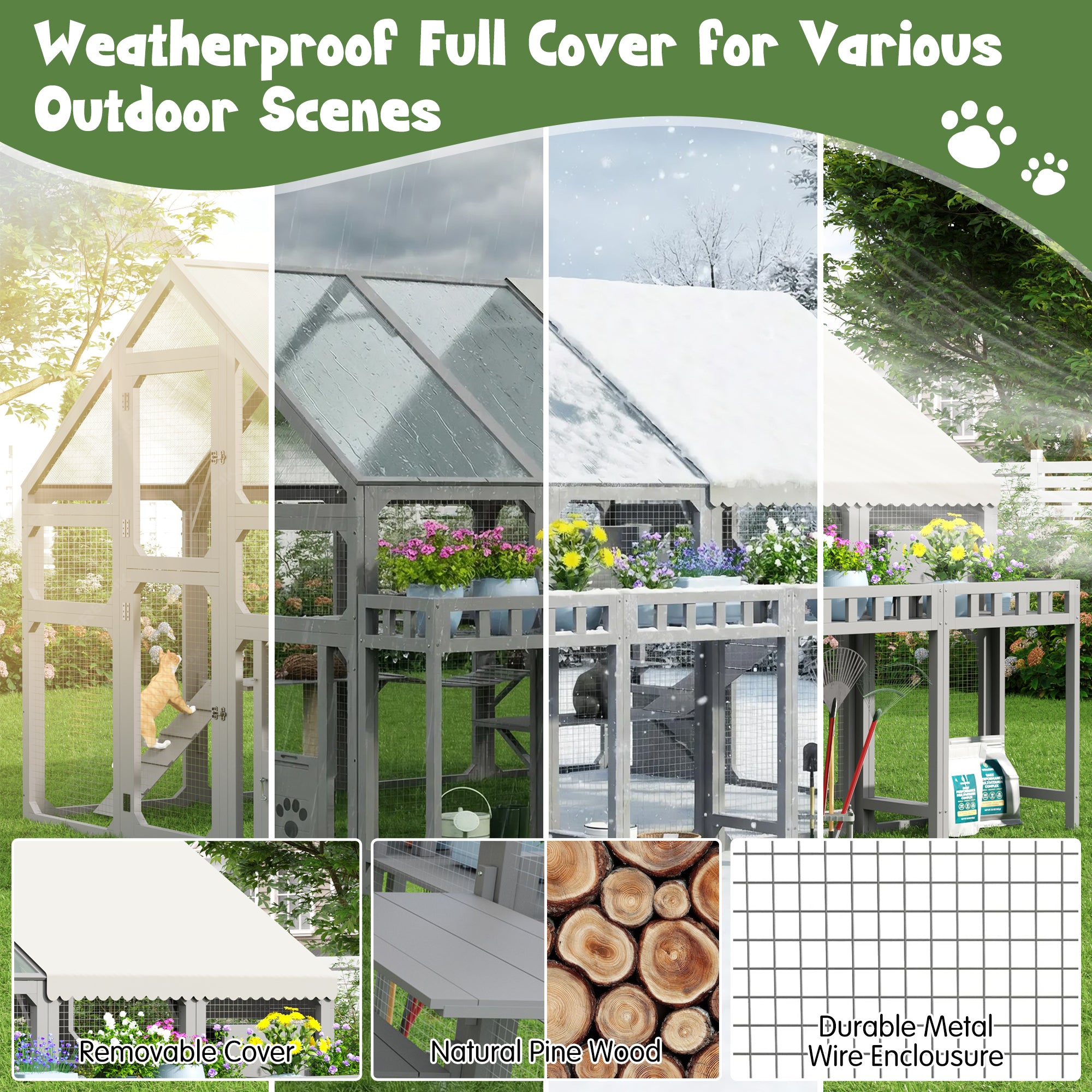 Large Outdoor Cat House with Planter Stand