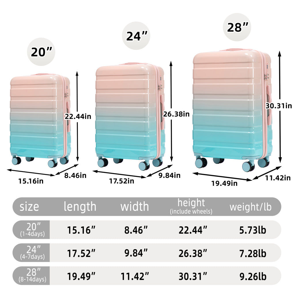 20"/24"/28" 3-Piece Hard Case Luggage Set