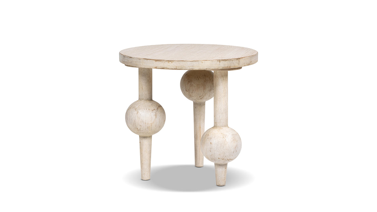 Odette 24-Inch Round Reclaimed Pine Wood Side Table, Natural Whitewash
