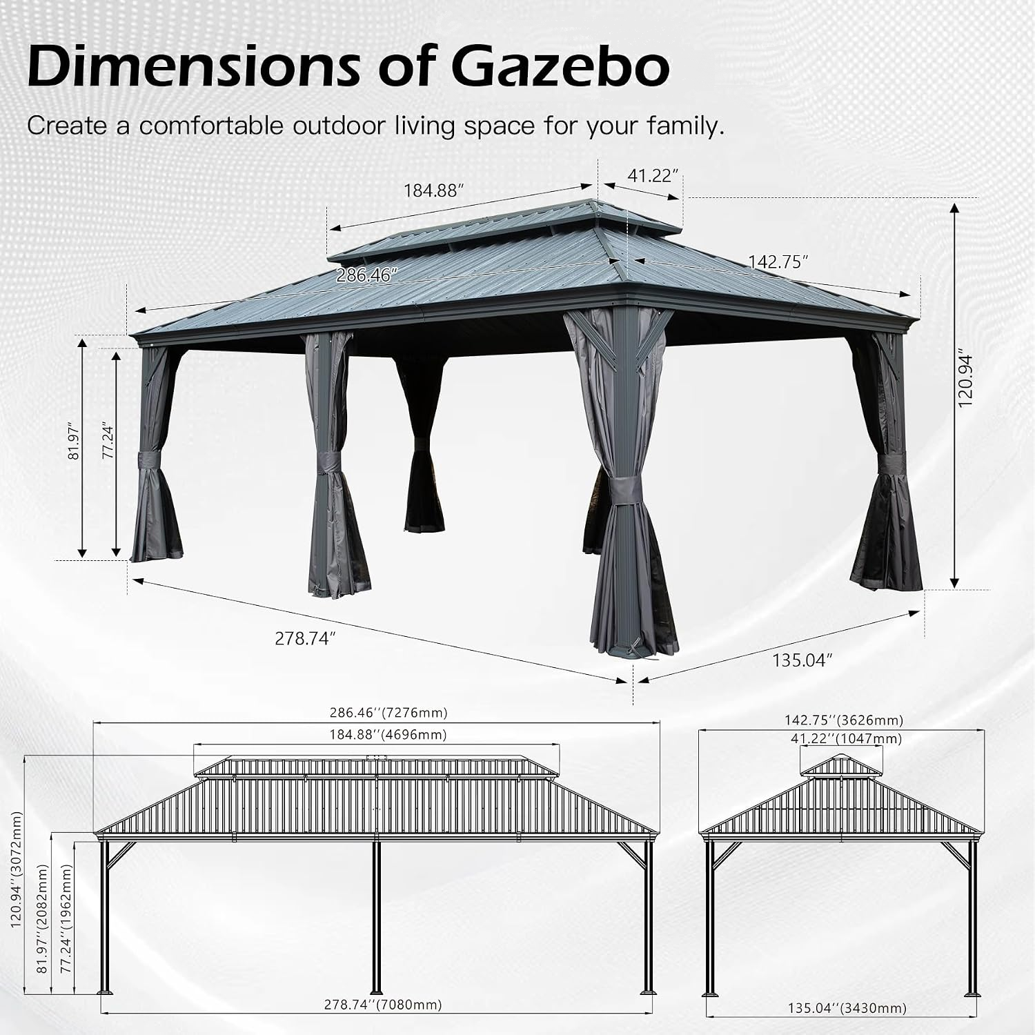 12x24FT Outdoor Gazebo with Galvanized Steel Double Roof
