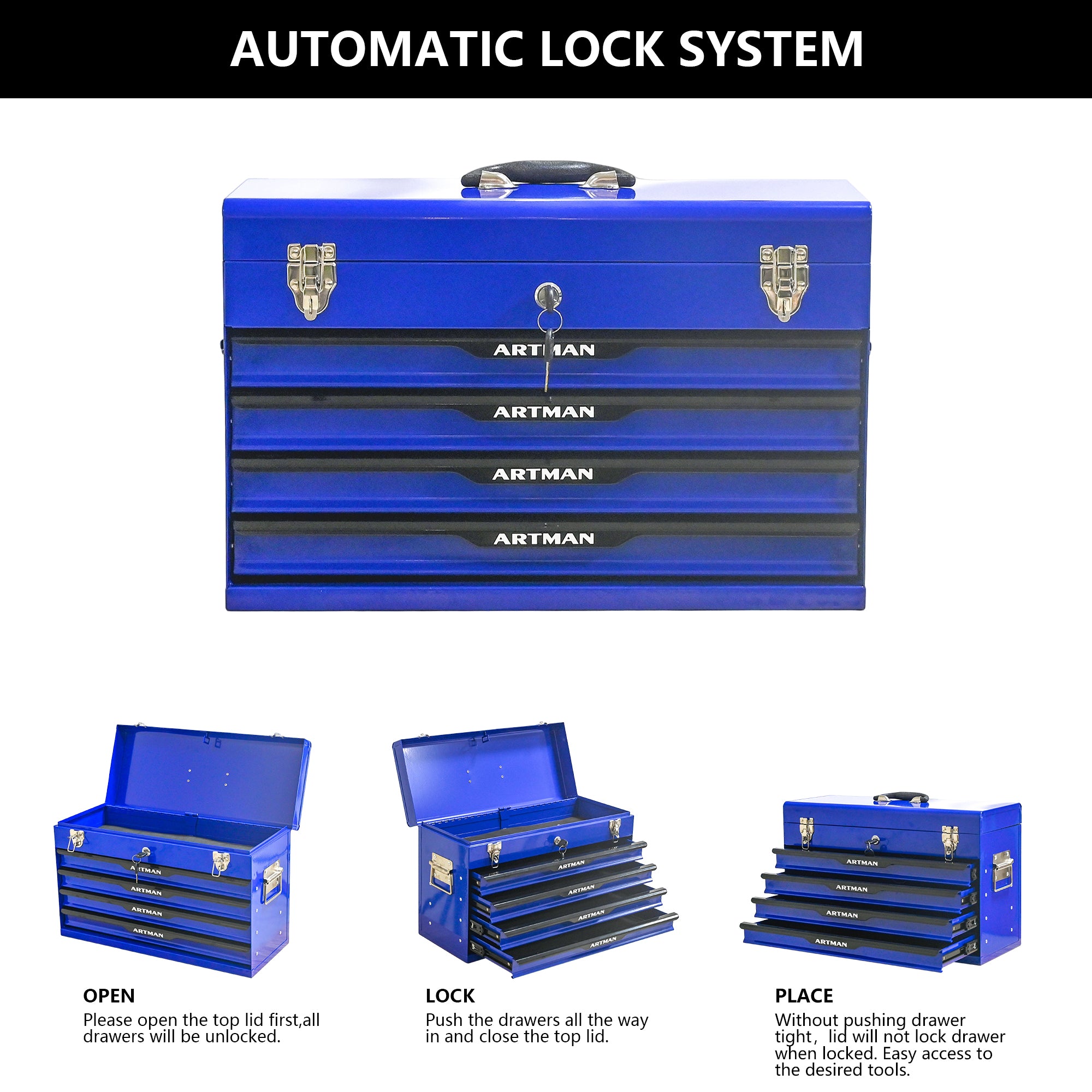 20-Inch Steel Portable Tool Box with Drawers - Tool Storage Box