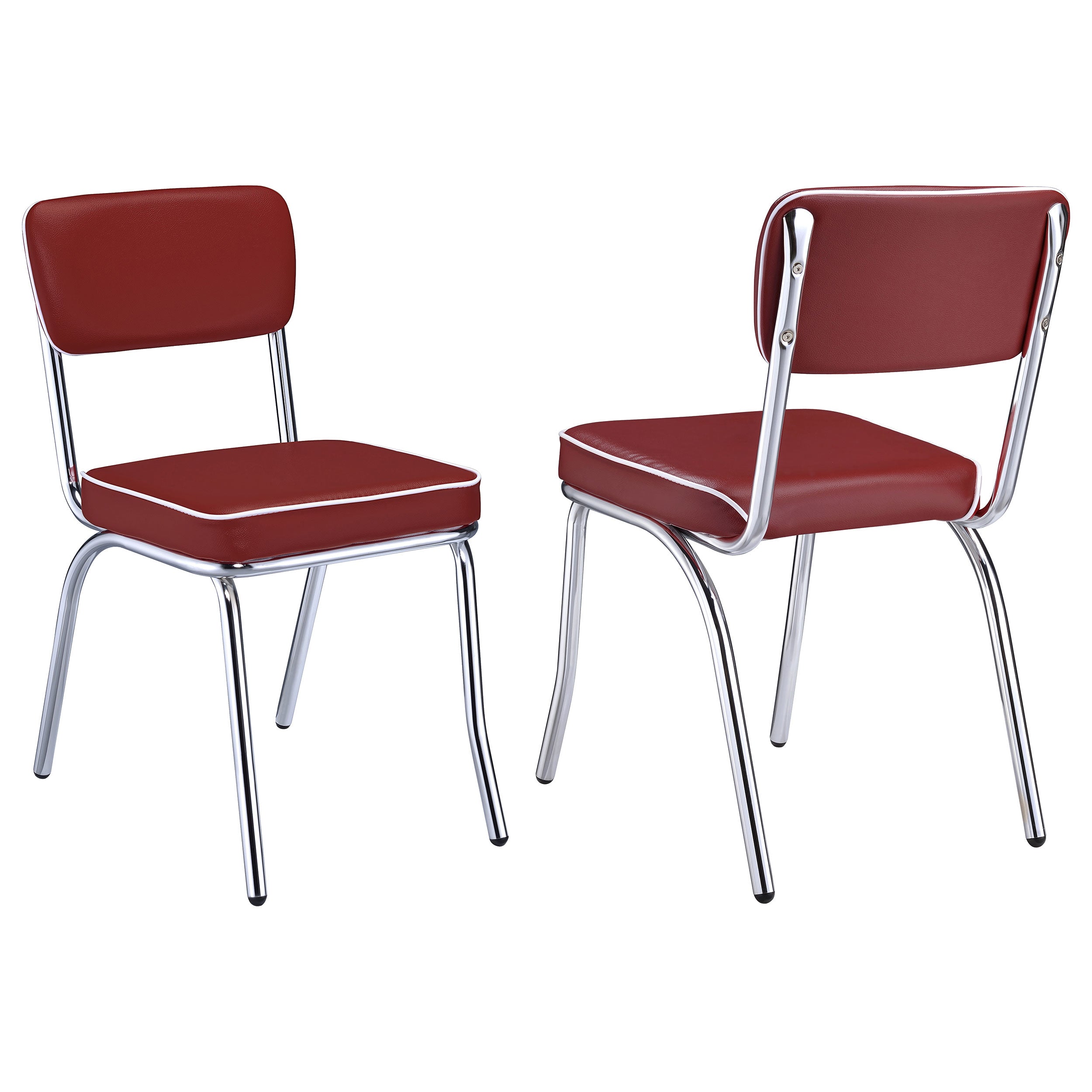 Retro Chrome Dining Chairs Set of 2 in Red Faux Leather
