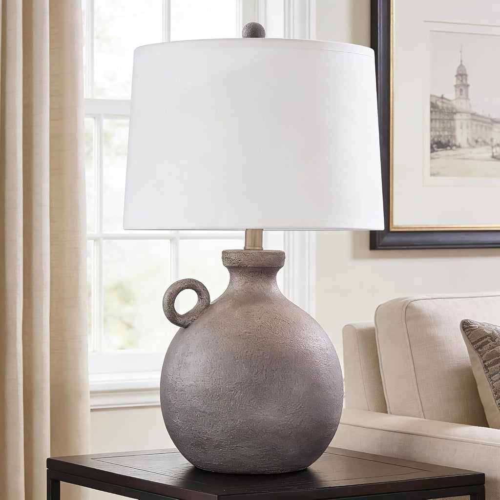 24-Inch Farmhouse Table Lamp, Resin Base, Brown, 3-Way Dimmable