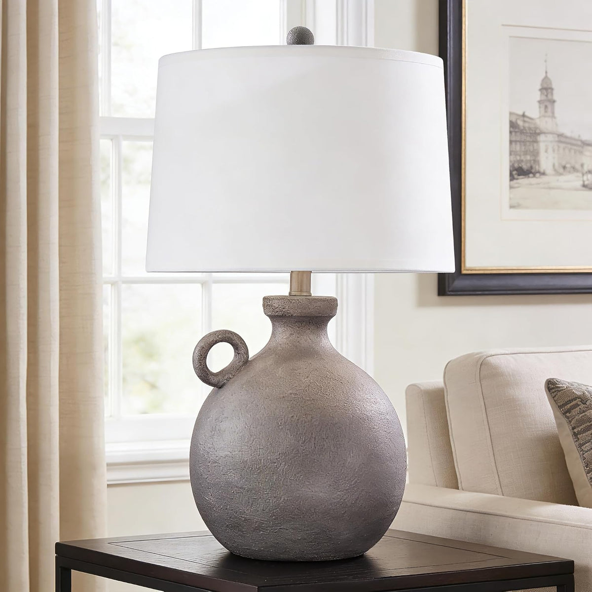 24-Inch Farmhouse Table Lamp, Resin Base, Brown, 3-Way Dimmable