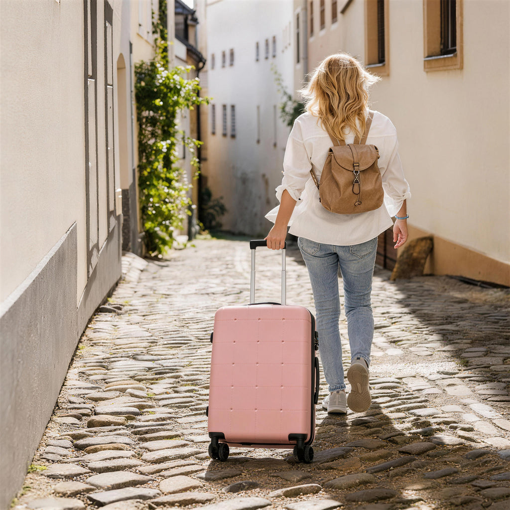 Hardside Luggage Set 5 Piece with Carry-On, 24-Inch and 28-Inch Expandable Suitcases, Light Pink