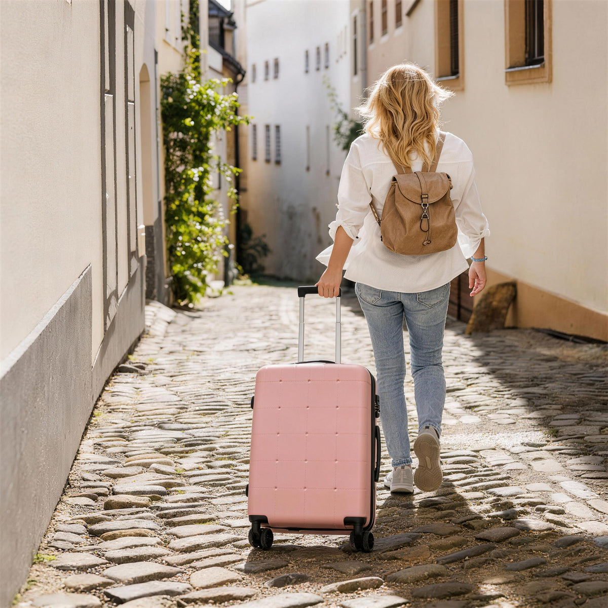 Hardside Luggage Set 5 Piece with Carry-On, 24-Inch and 28-Inch Expandable Suitcases, Light Pink