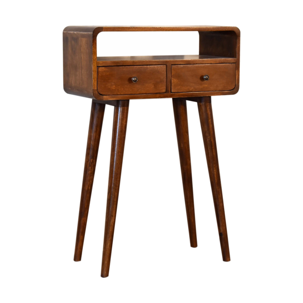 Solid Wood Mini Console Table, 2-Drawers, 1 Open Slot