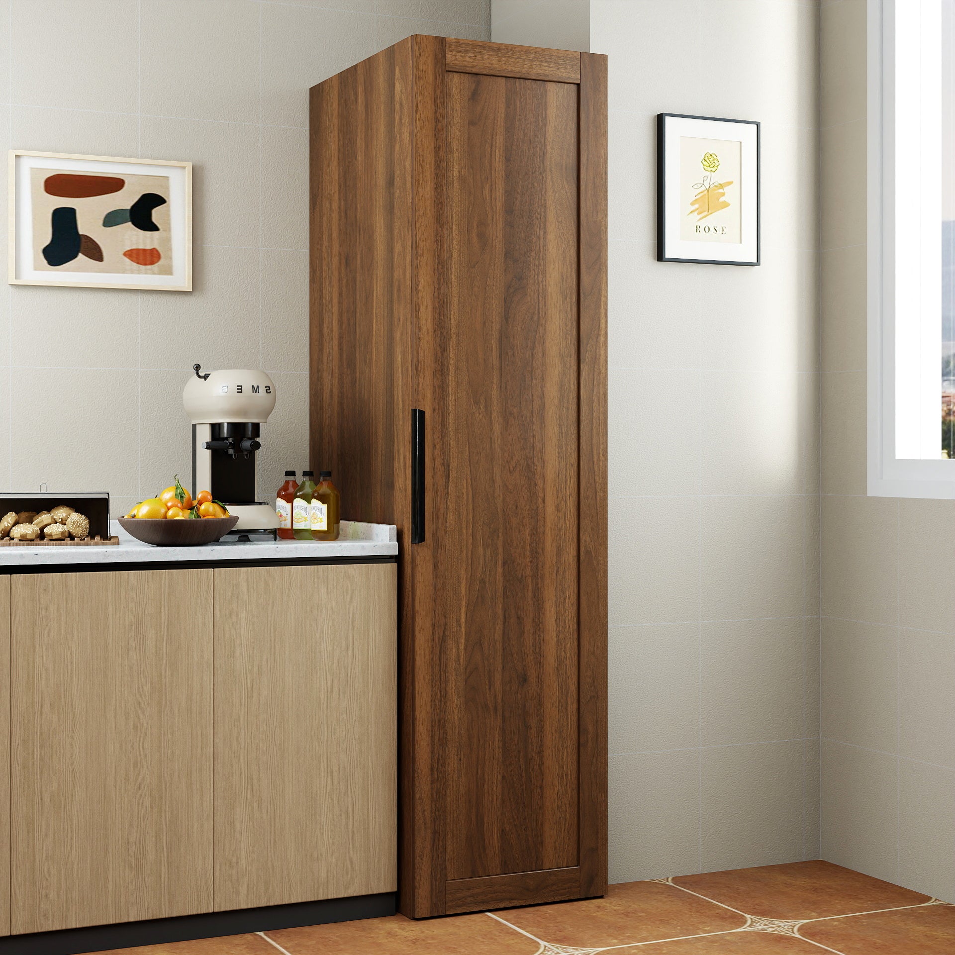 Brown Freestanding Buffet Cabinet with Doors & Shelves