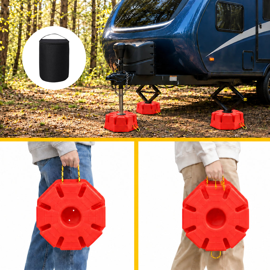 RV Jack Block 6-Inch, 2-Pack with Carry Bag and Rope, Red