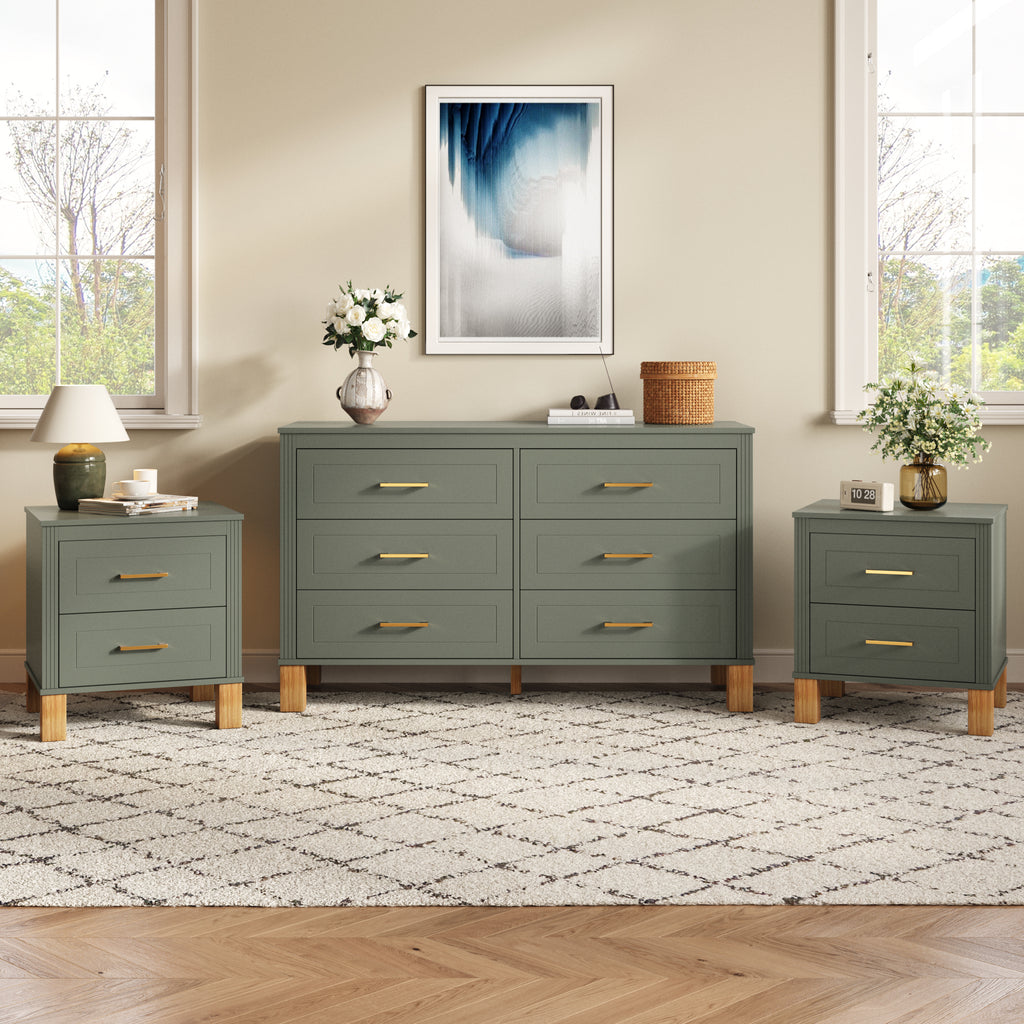 2 Drawer Nightstand with Elegant Fluted Design