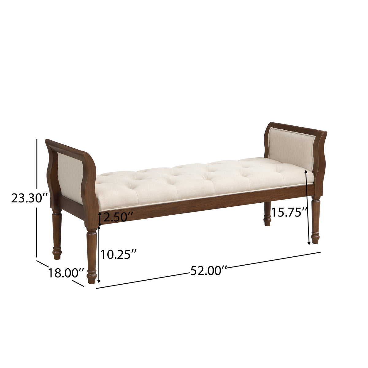 Classic Tufted Upholstered Bench with Curved Arms