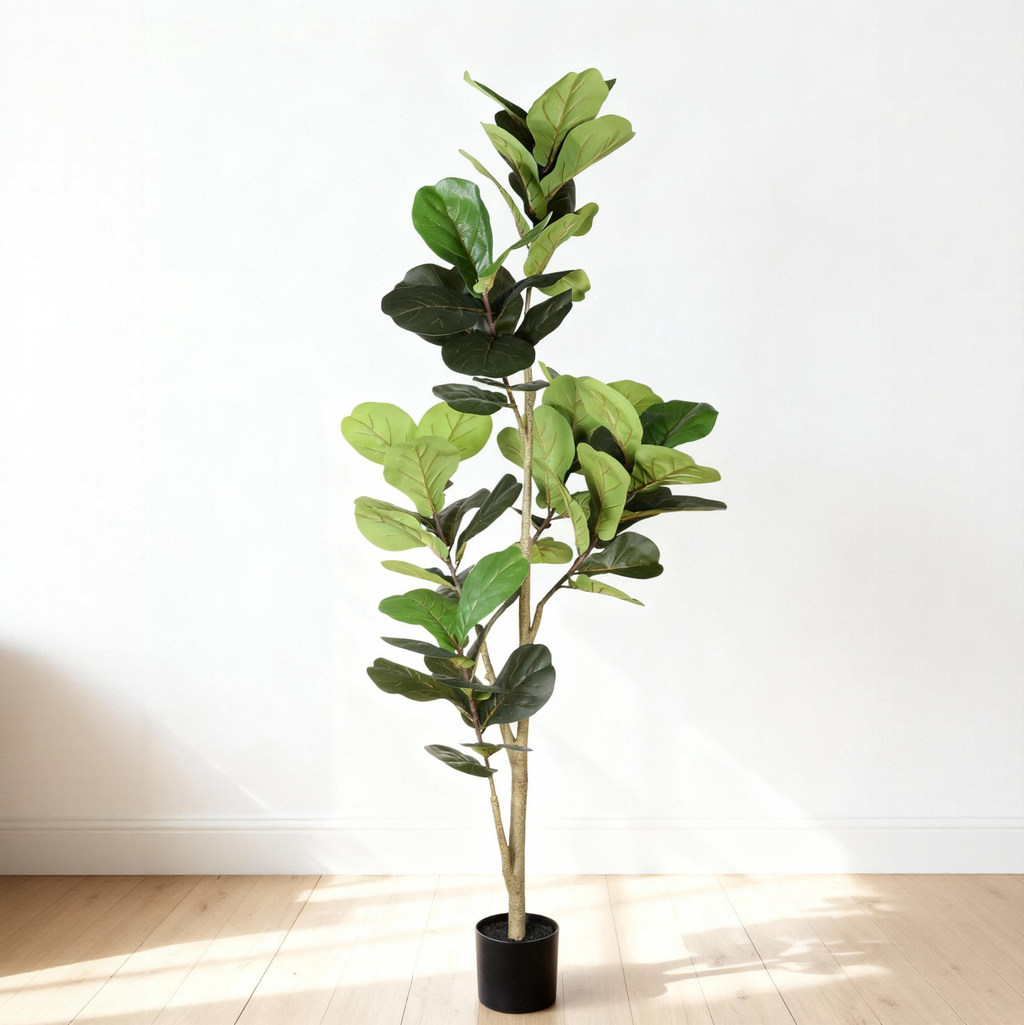 6ft Artificial Fiddle Leaf Fig Tree with Black Plastic Pot, Green