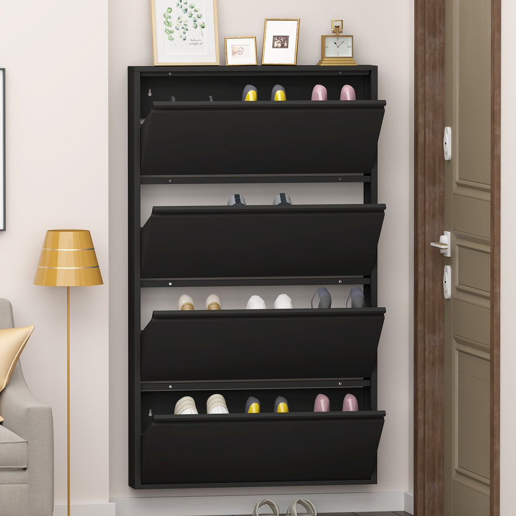Metal Shoe Cabinet with 4 Flip Drawers