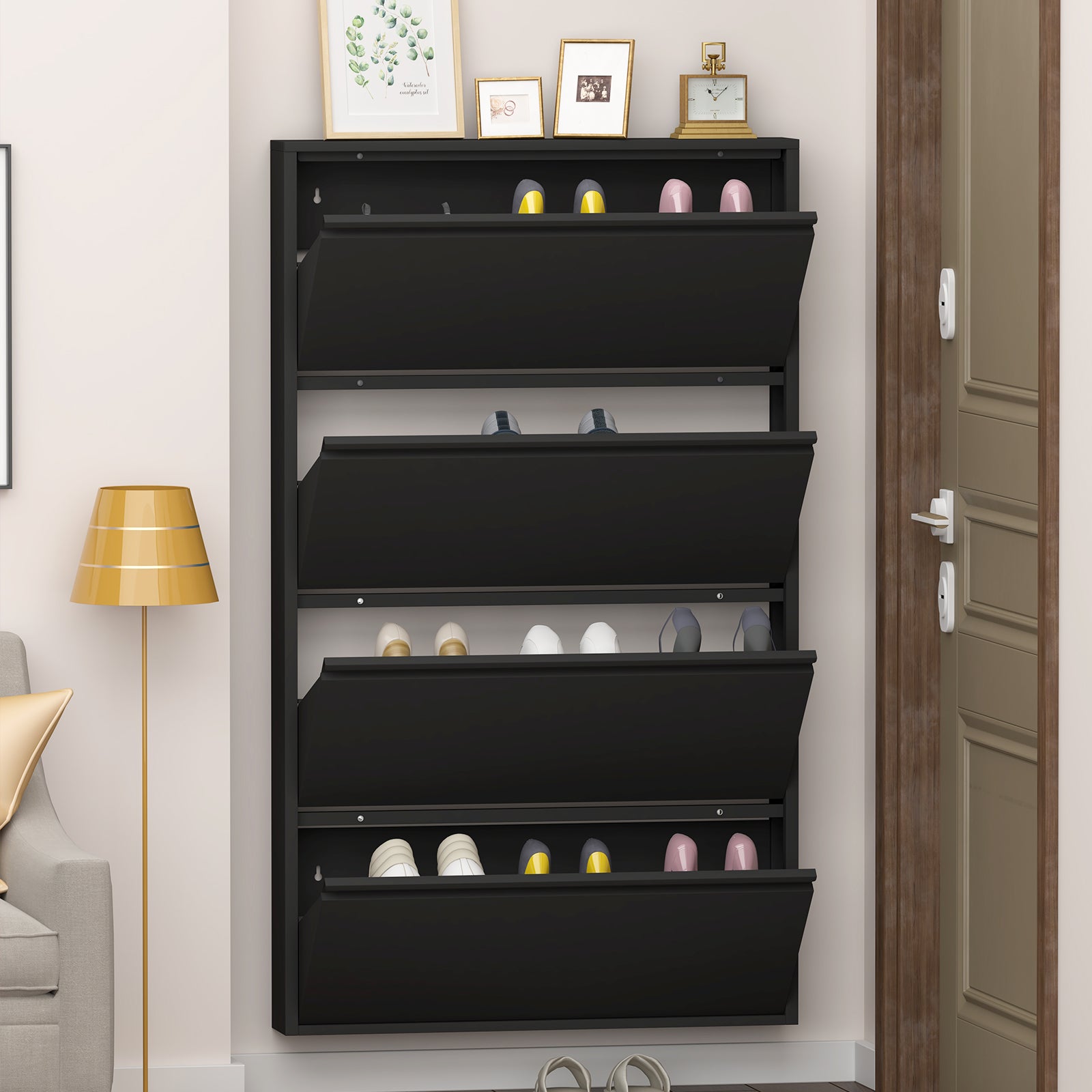 Metal Shoe Cabinet with 4 Flip Drawers