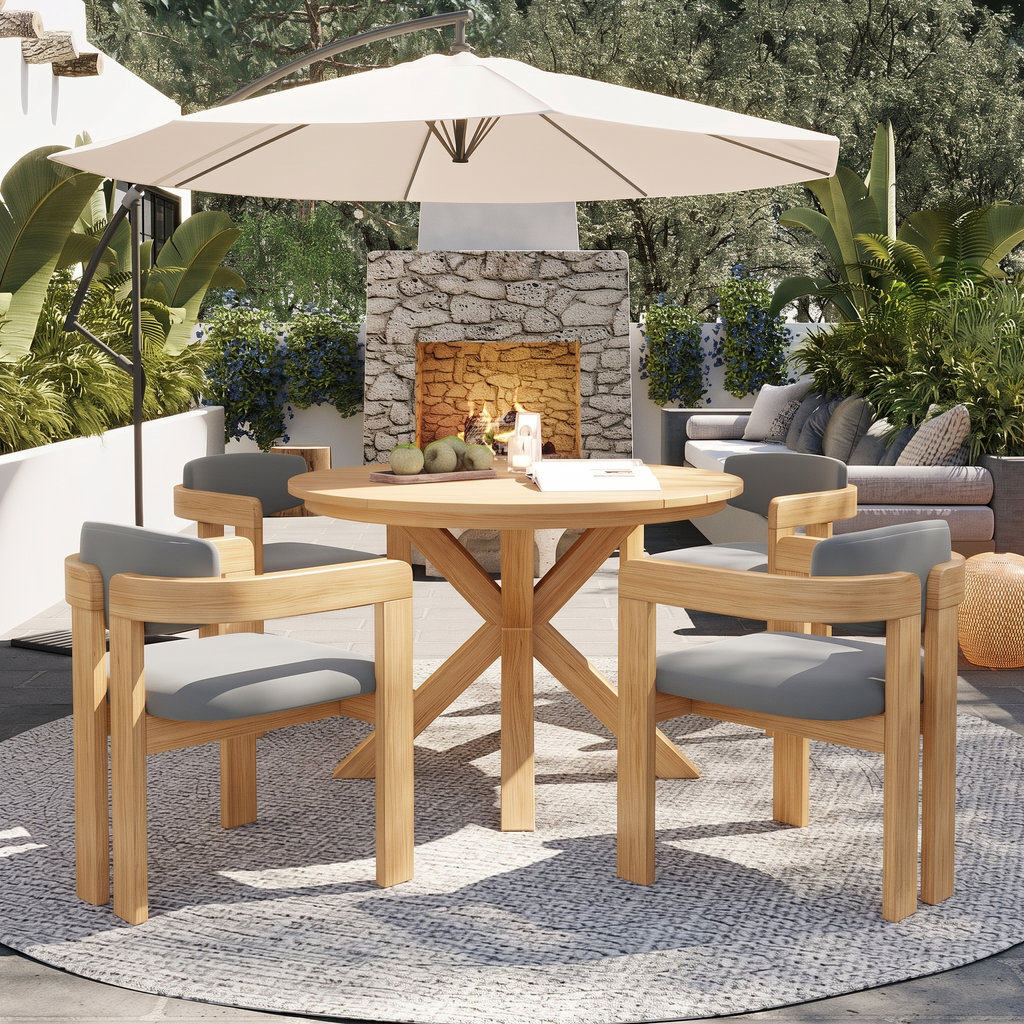 5-Piece Outdoor Acacia Wood Round Dining Set